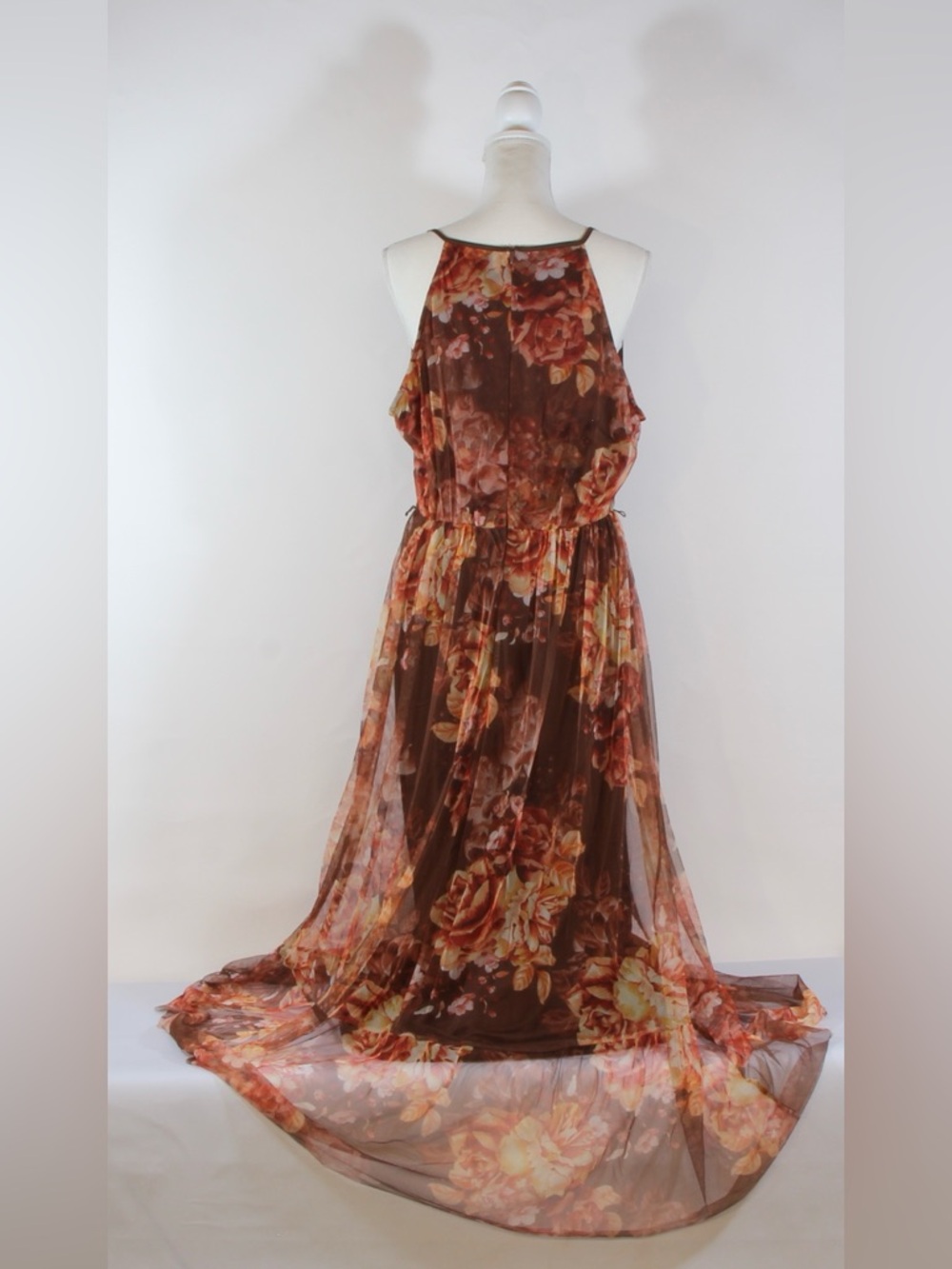Candalite Floral Brown Sleeveless Maxi Dress with Ruffled Skirt NWOT - Picture 5 of 12
